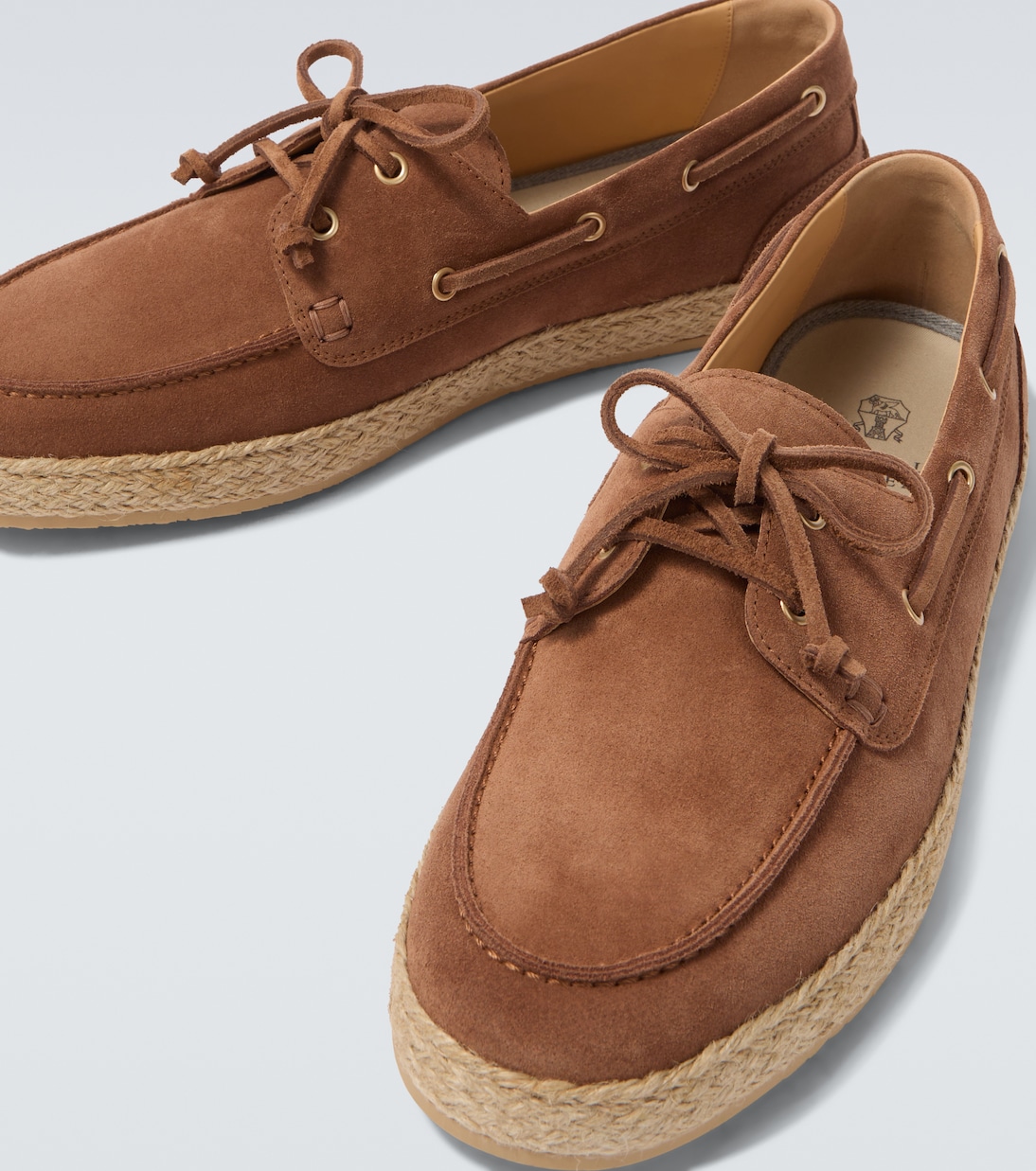 Jute-trimmed suede boat shoes | Brunello Cucinelli