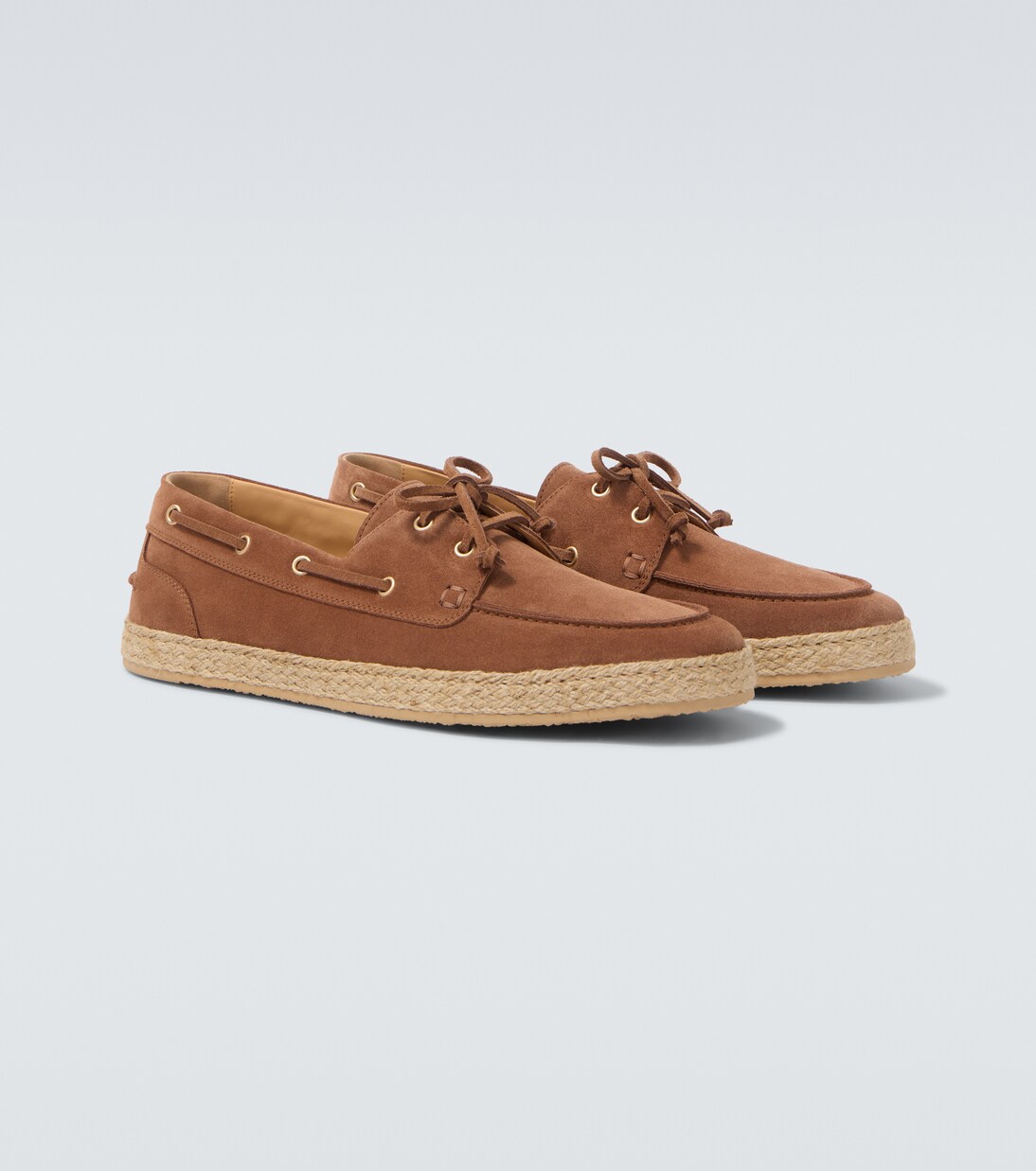 Jute-trimmed suede boat shoes | Brunello Cucinelli