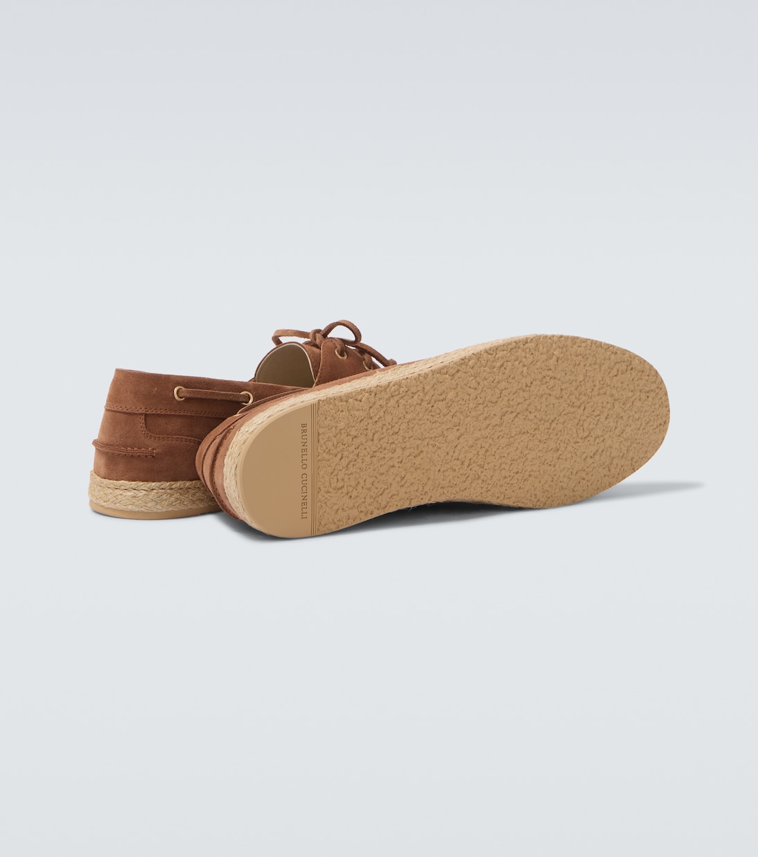 Jute-trimmed suede boat shoes | Brunello Cucinelli