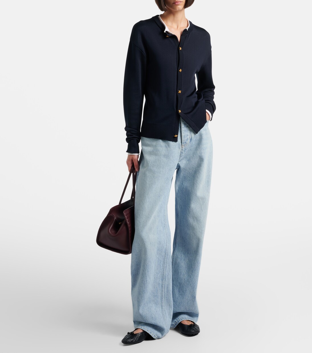 Wide-Leg Jeans Intrecciato mit Leder | Bottega Veneta