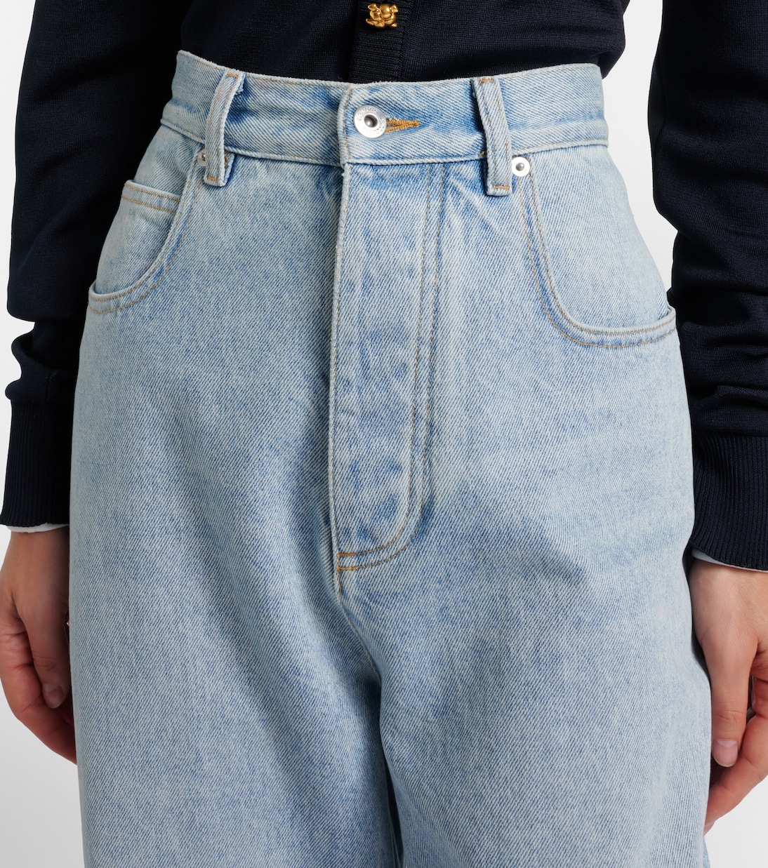 Wide-Leg Jeans Intrecciato mit Leder | Bottega Veneta