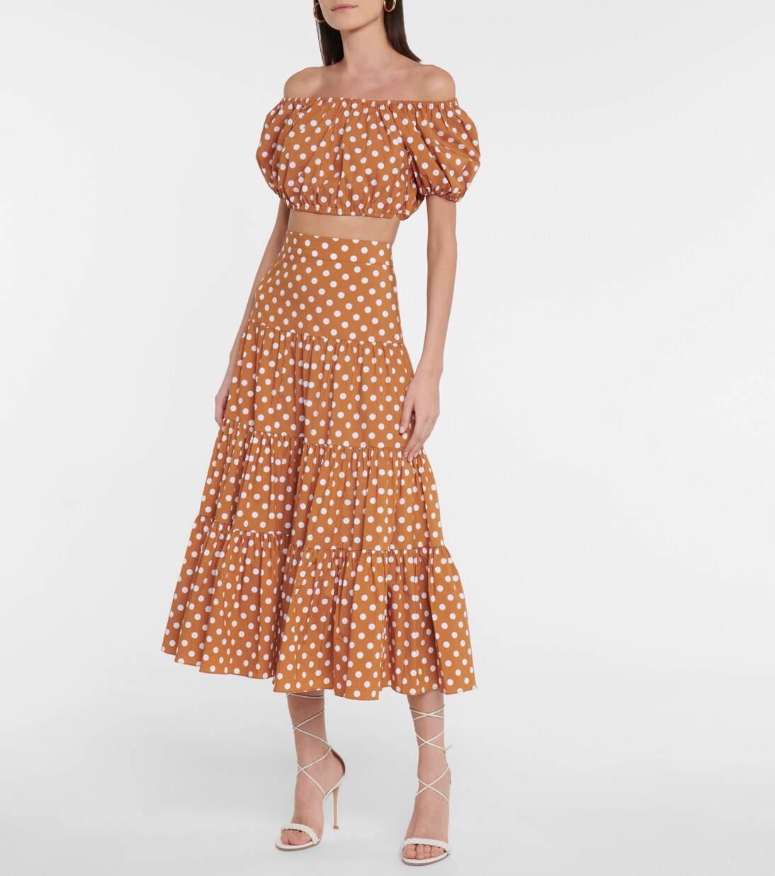 Top raccourci en coton mélangé à pois | Caroline Constas