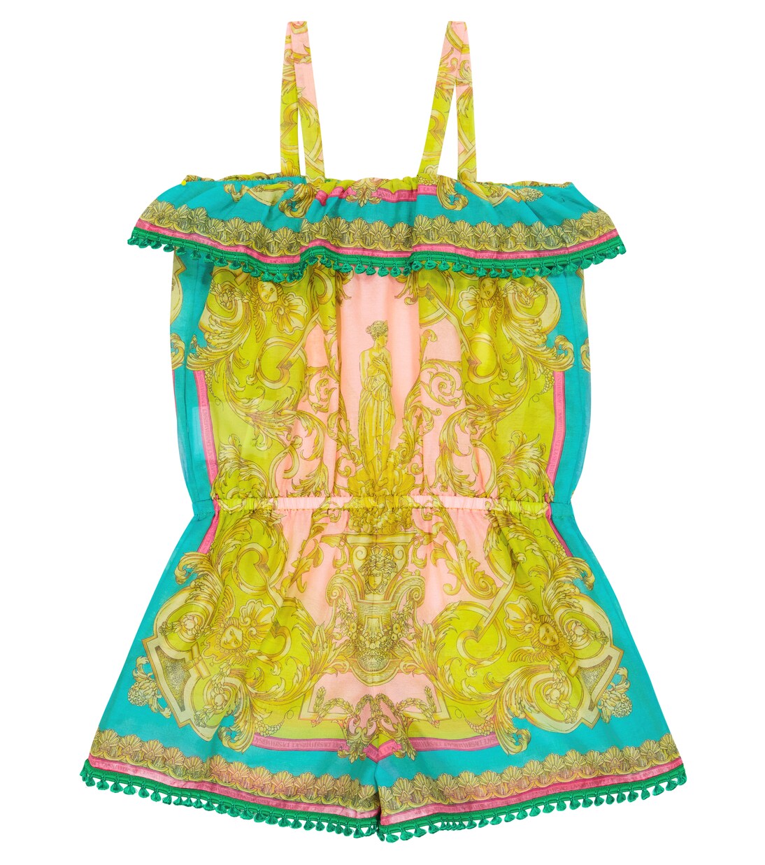 Barocco Goddess cotton and silk playsuit | Versace Kids