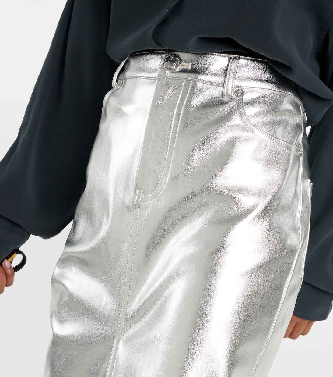 Oaklyn 메탈릭 포 레더 미디 스커트 | Staud