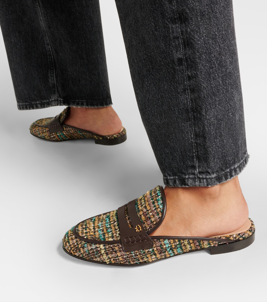 Leather-trimmed bouclé mules | Gianvito Rossi