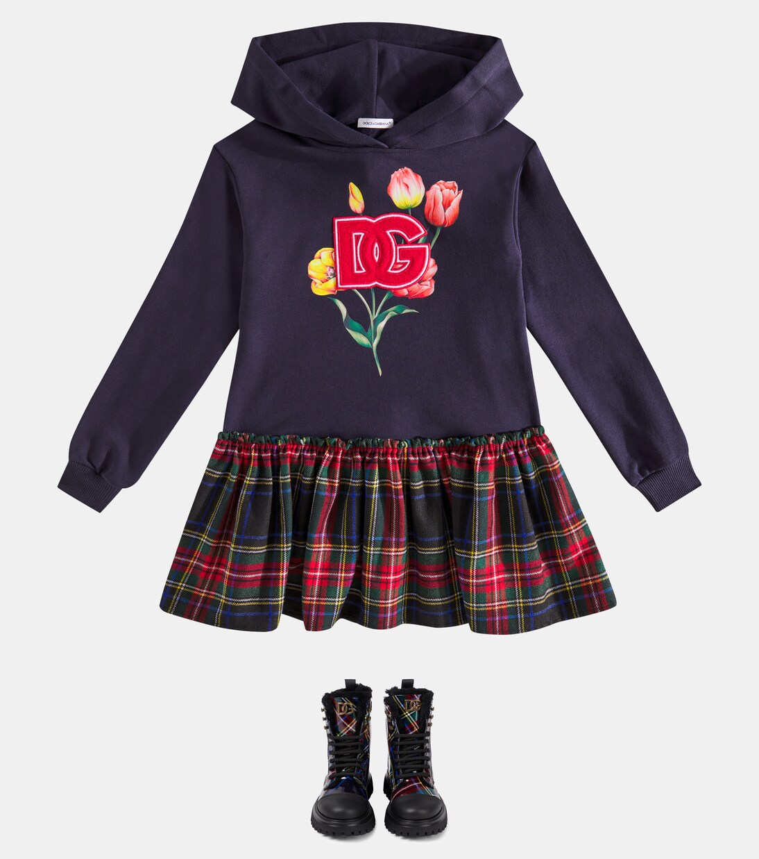 Robe en coton mélangé à carreaux | Dolce&Gabbana Kids