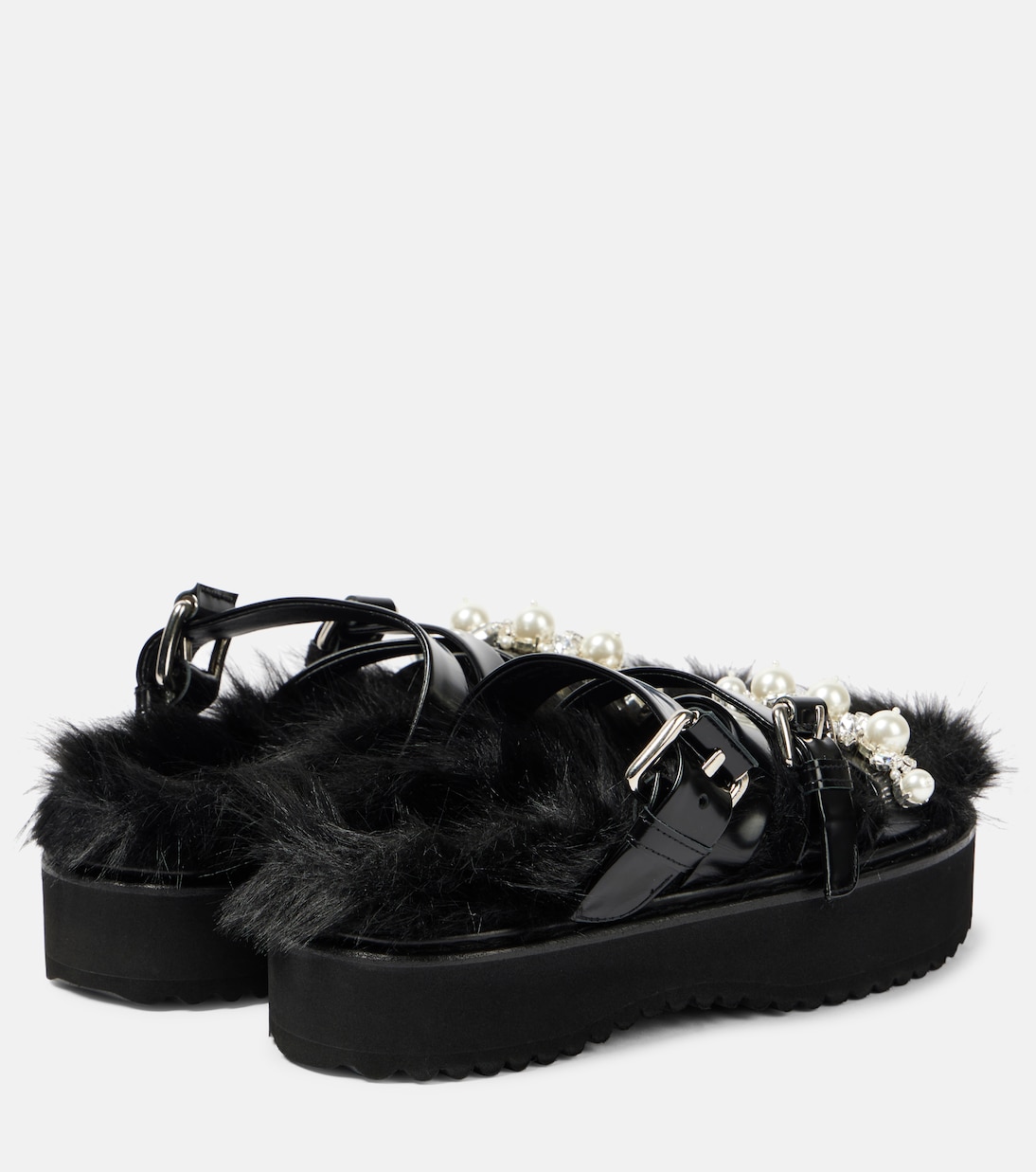 Verzierte Plateausandalen aus Leder mit Faux Fur | Simone Rocha