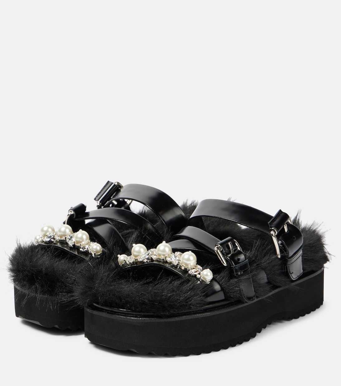Verzierte Plateausandalen aus Leder mit Faux Fur | Simone Rocha