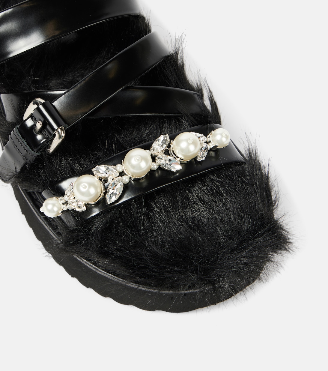 Verzierte Plateausandalen aus Leder mit Faux Fur | Simone Rocha