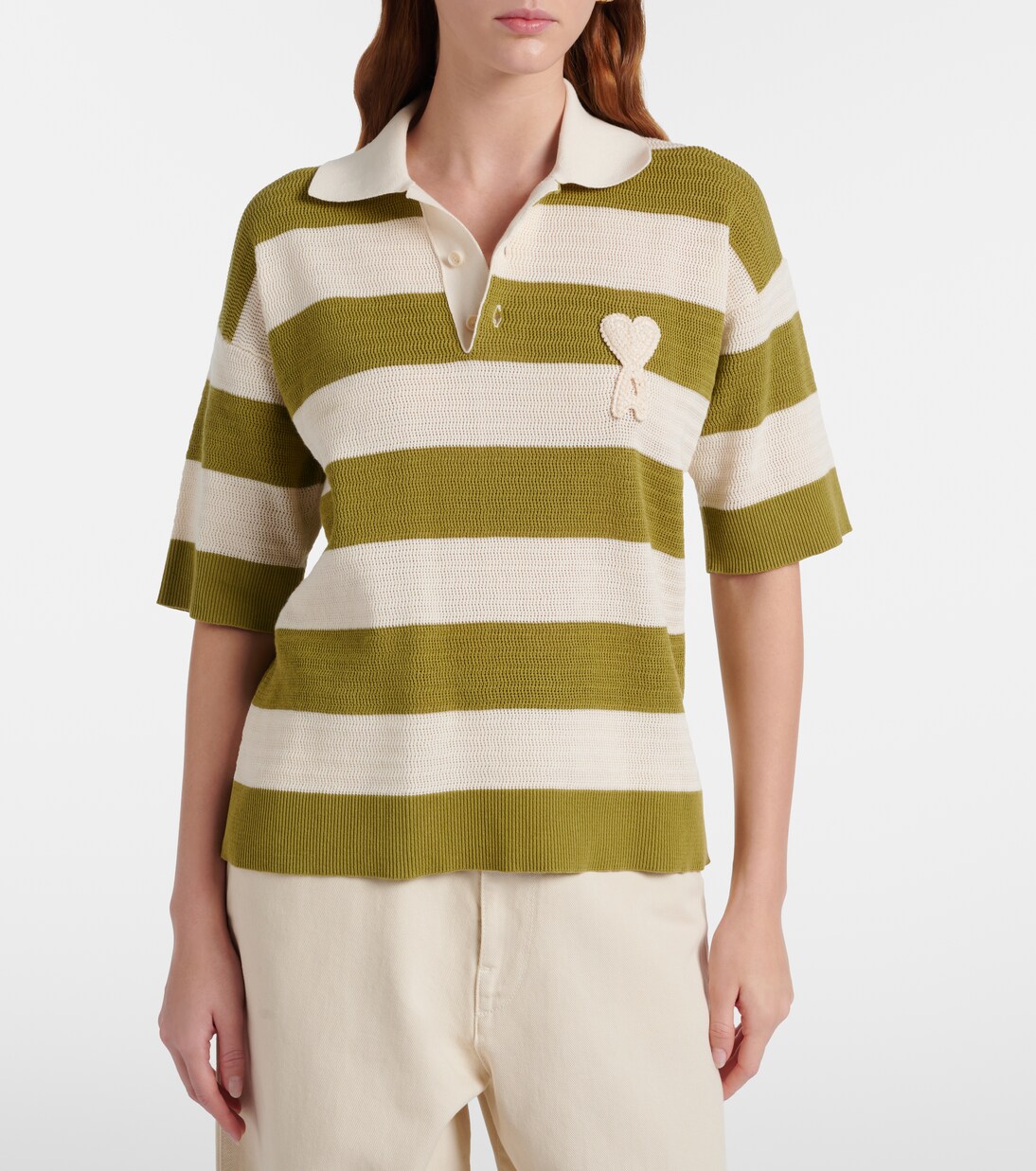 Ami de Cœur striped cotton polo shirt | Ami Paris