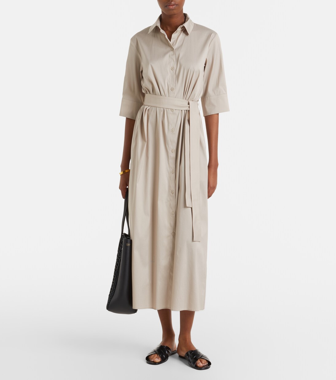 Cognac cotton-blend midi dress | Max Mara