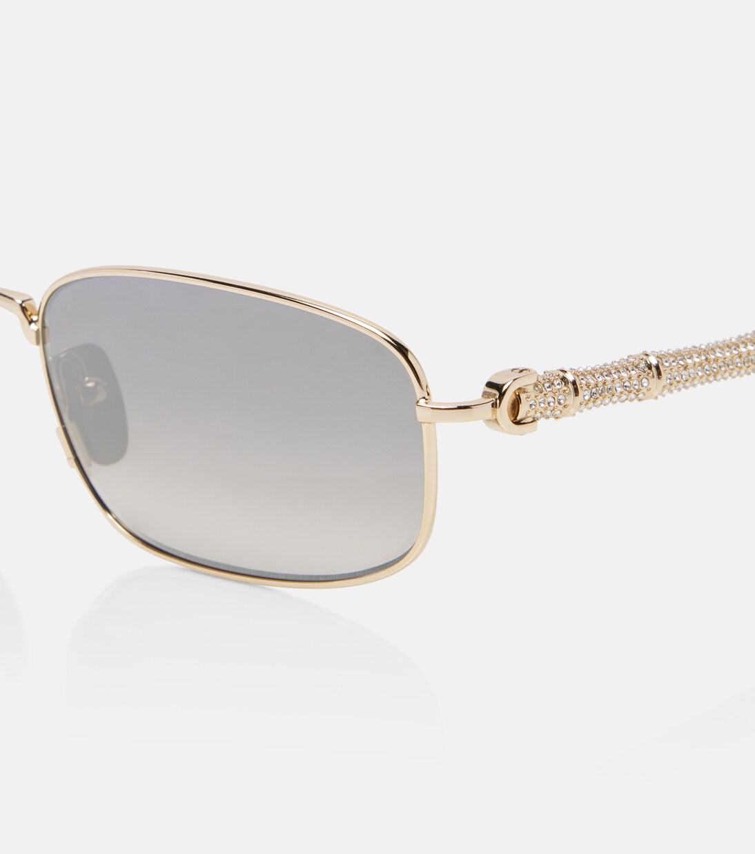 Bamboo crystal-embellished rectangular sunglasses | Gucci