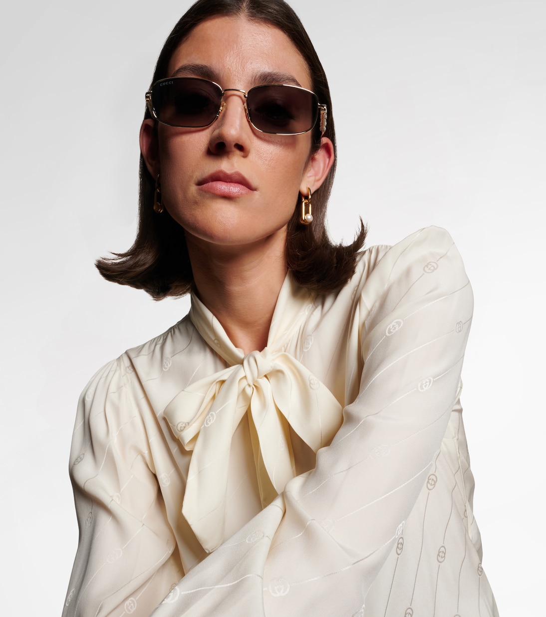 Bamboo crystal-embellished rectangular sunglasses | Gucci