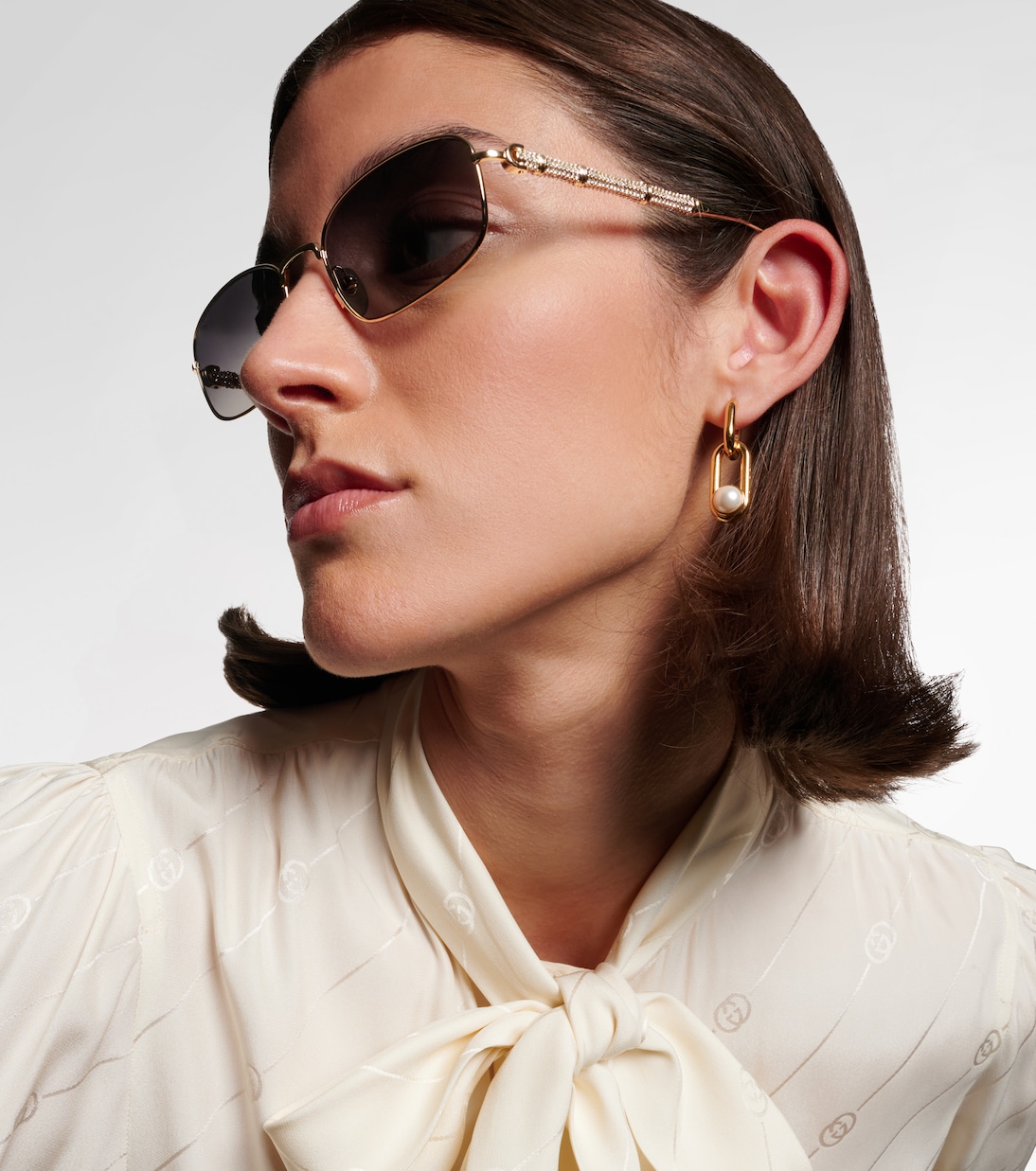 Bamboo crystal-embellished rectangular sunglasses | Gucci