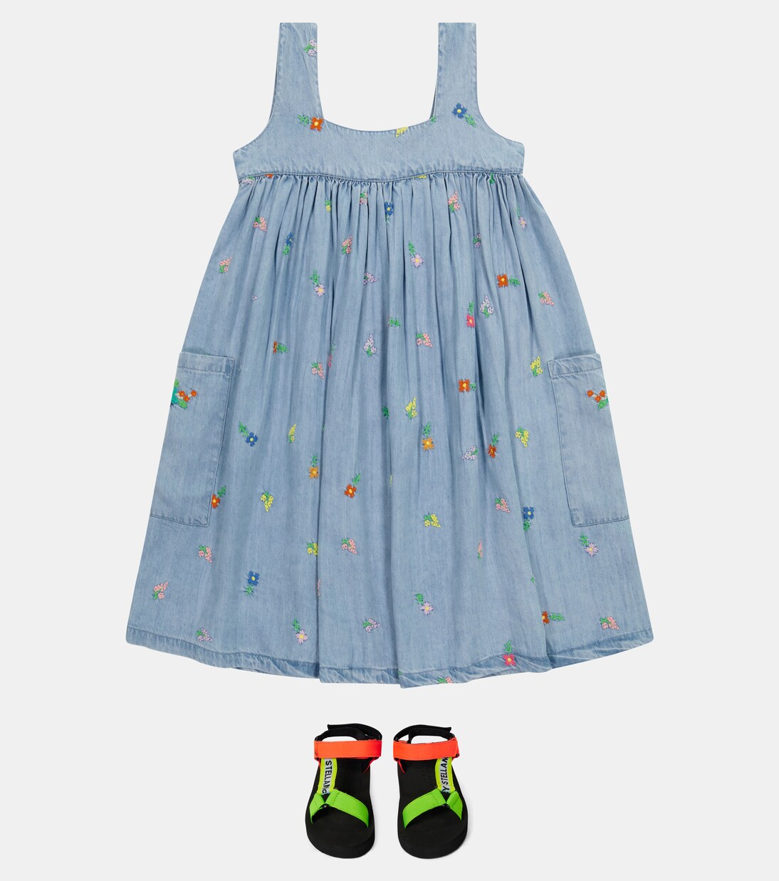 Robe en jean avec broderies à fleurs | Stella McCartney Kids