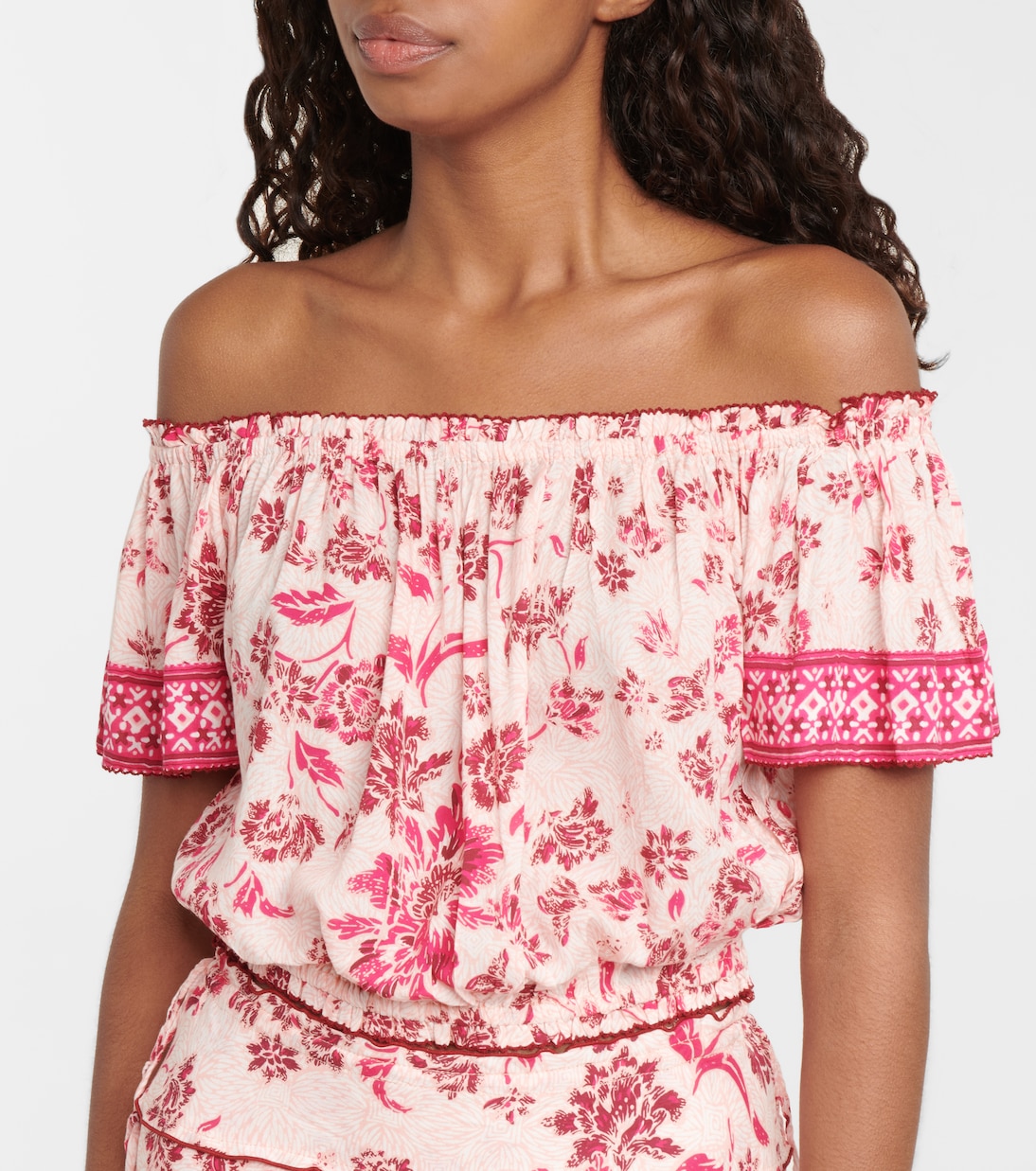 Blouse Camilla imprimée à encolure bardot | Poupette St Barth