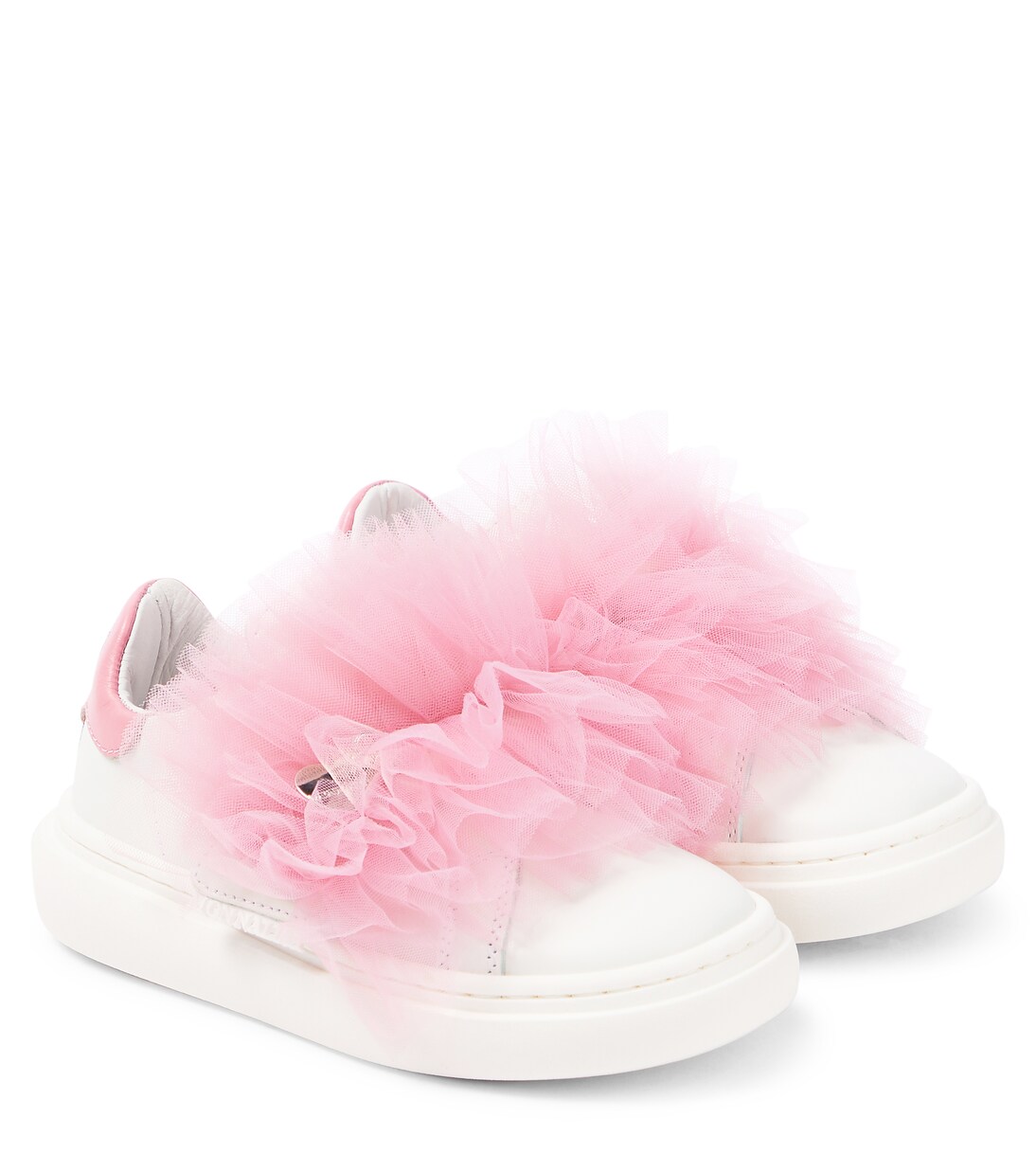 Appliqué leather and tulle sneakers | Monnalisa