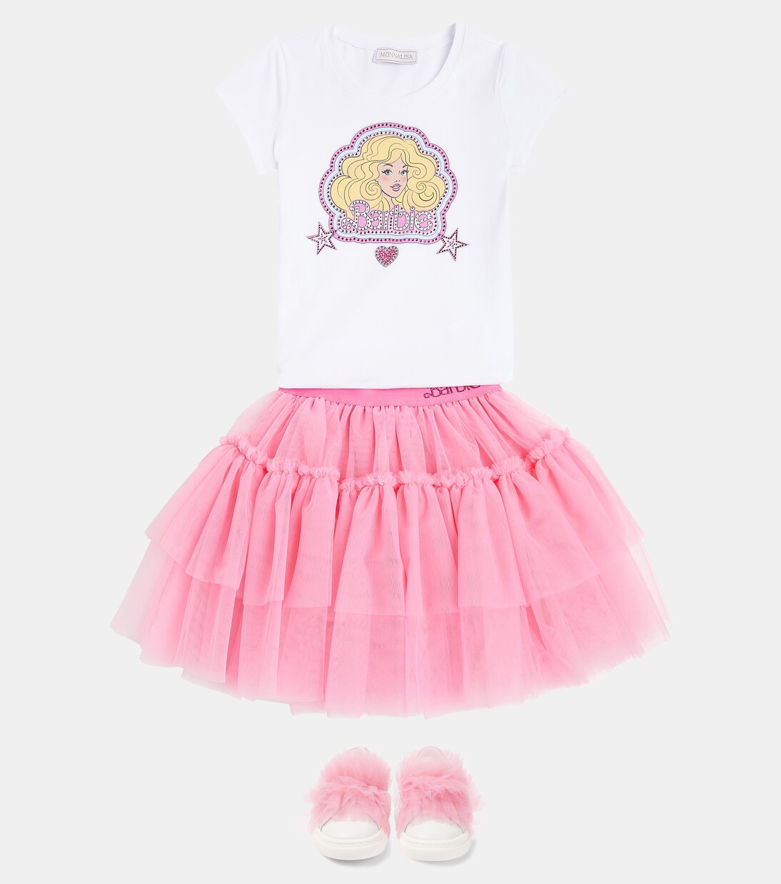 Appliqué leather and tulle sneakers | Monnalisa