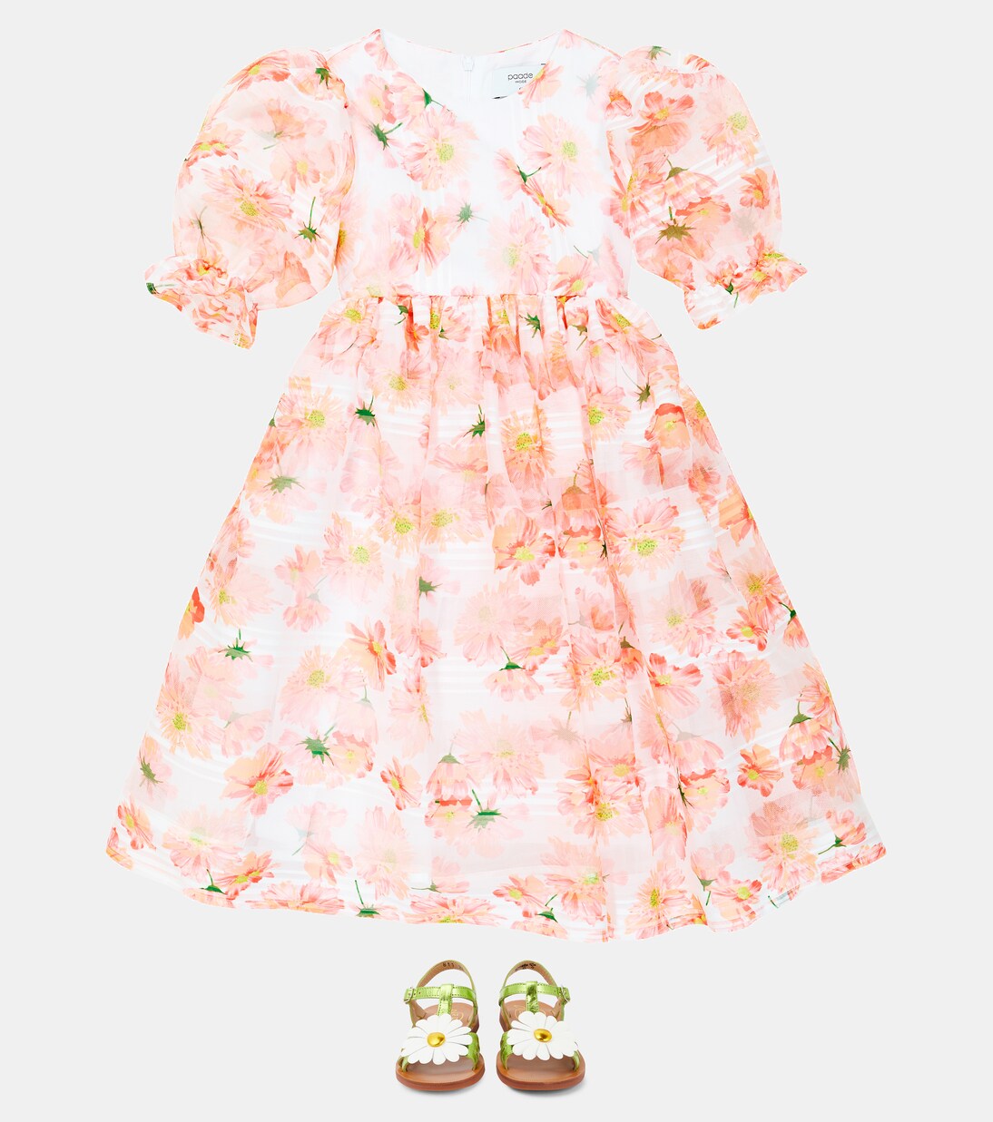 Puff-sleeve floral chiffon dress | Paade Mode