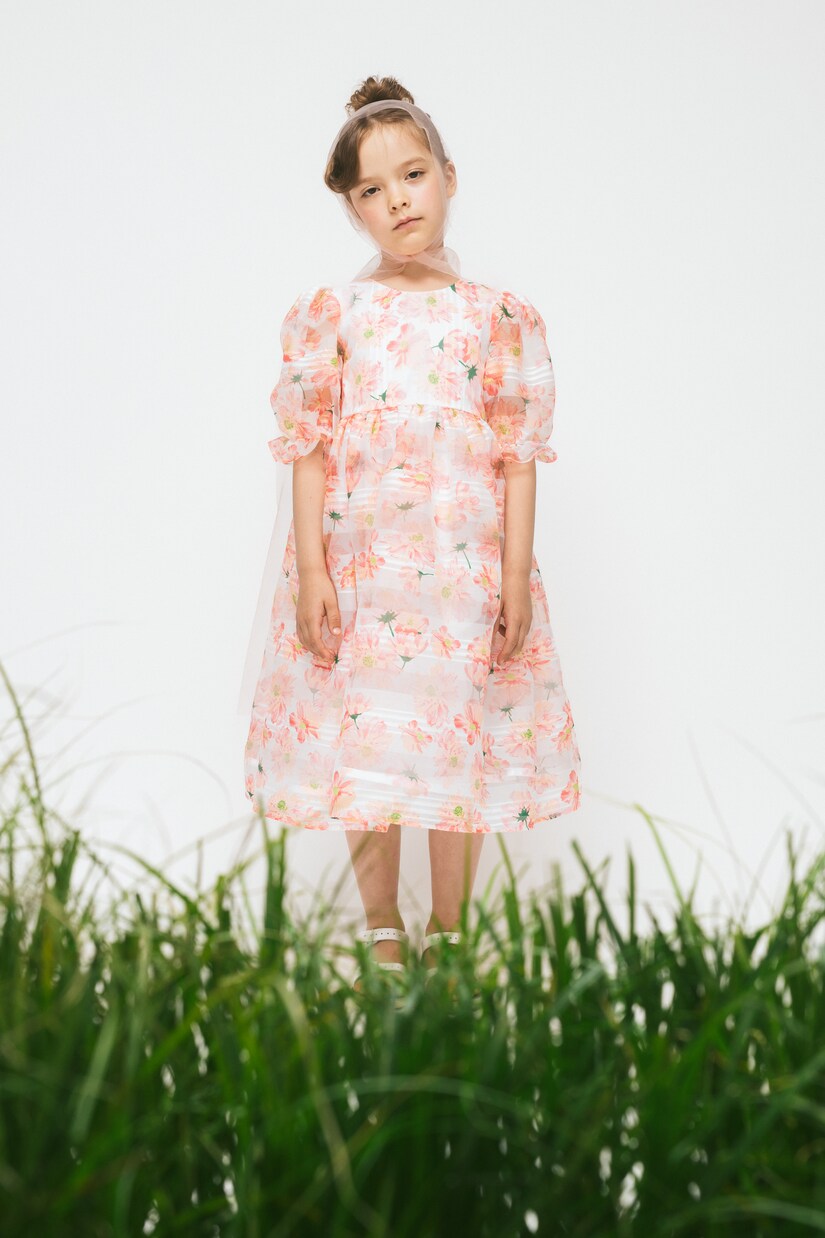 Puff-sleeve floral chiffon dress | Paade Mode