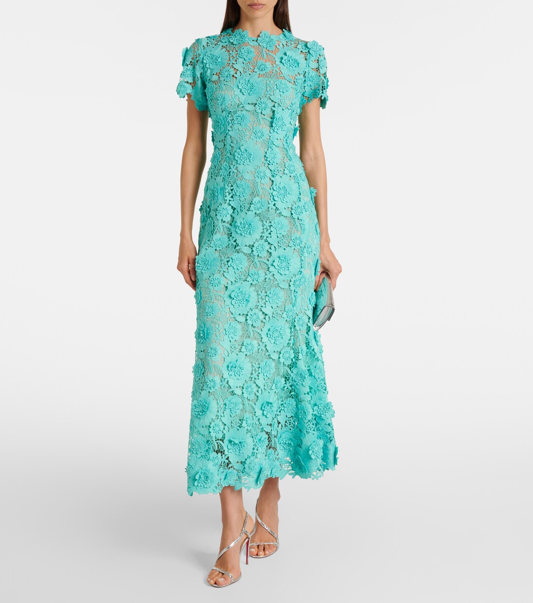 Robe midi en dentelle à fleurs | Oscar de la Renta