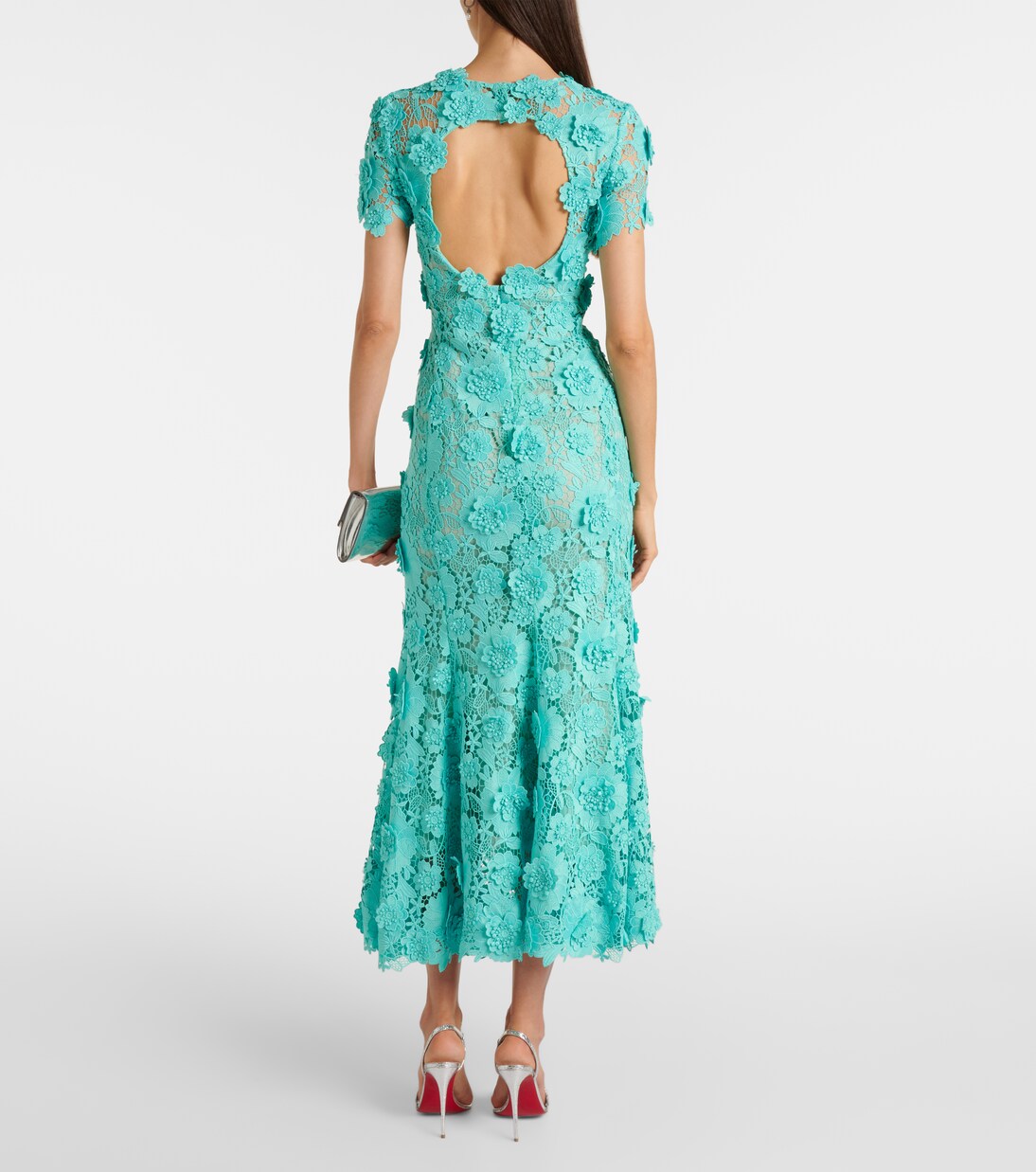 Robe midi en dentelle à fleurs | Oscar de la Renta