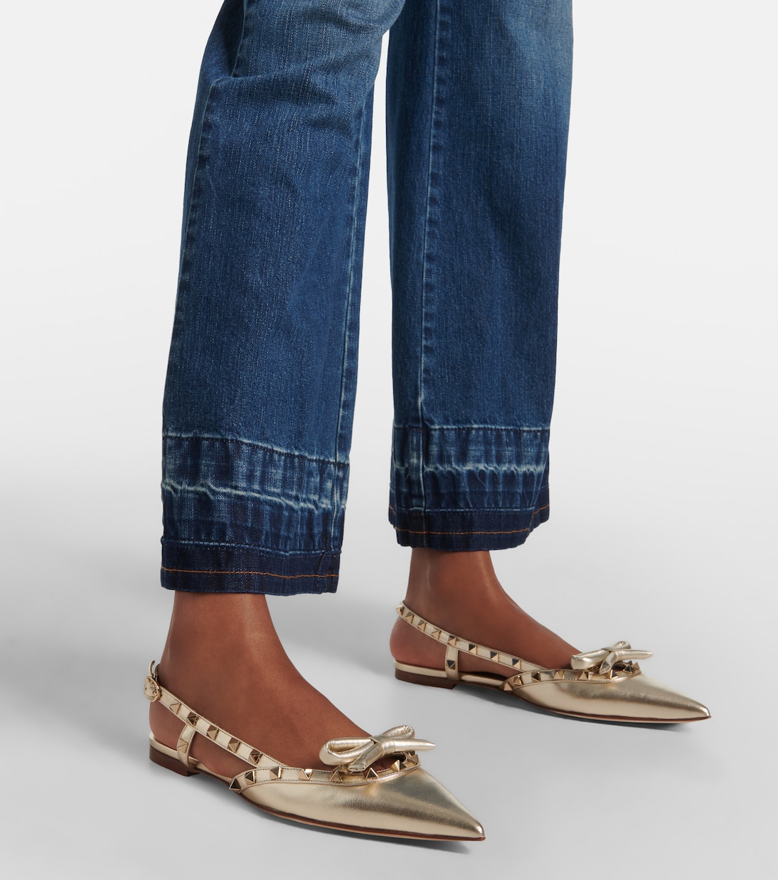 Rockstud metallic leather slingback flats | Valentino Garavani
