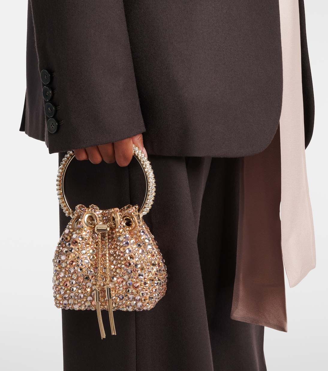 Bon Bon Micro embellished satin bucket bag | Jimmy Choo