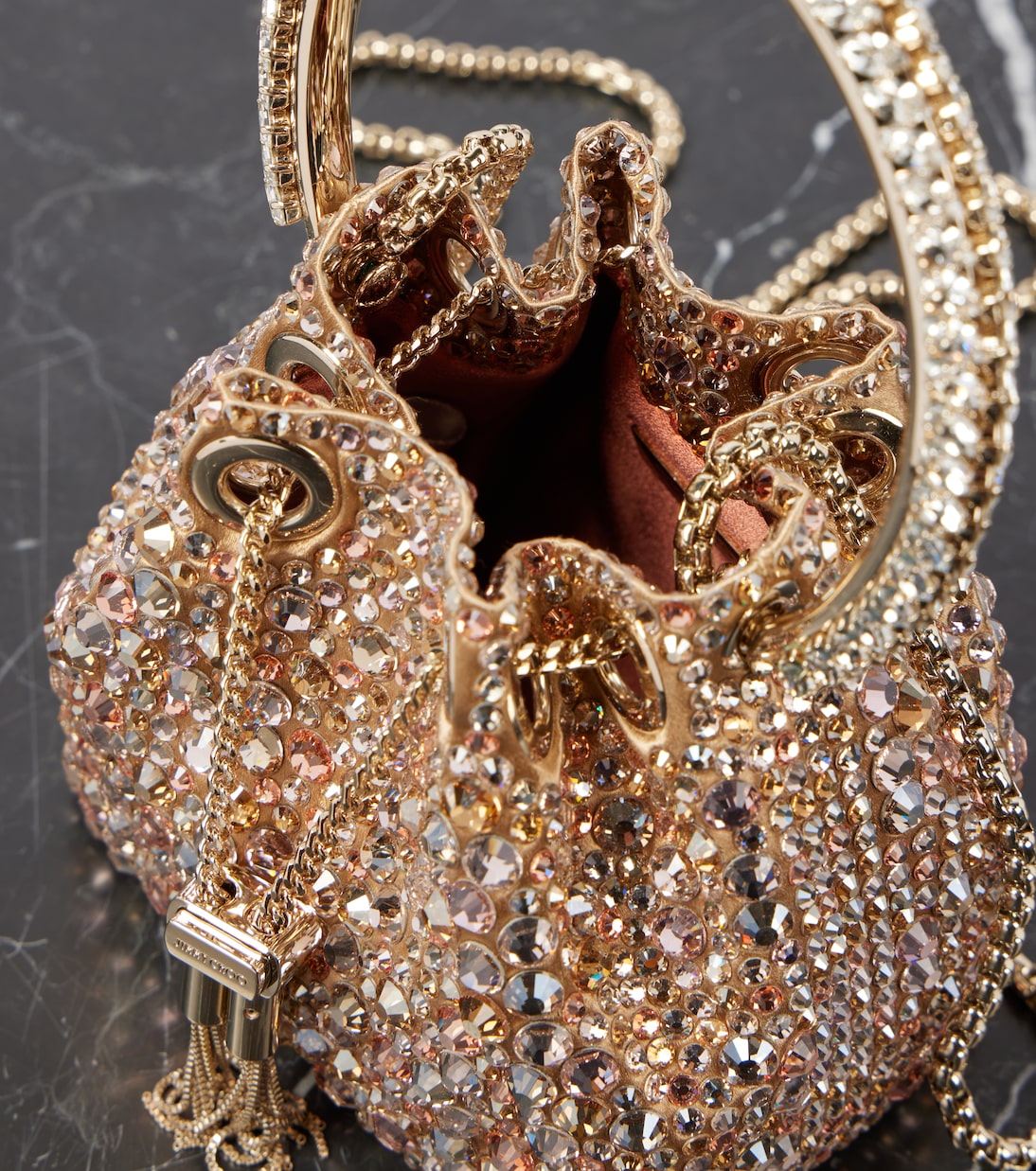 Bon Bon Micro embellished satin bucket bag | Jimmy Choo