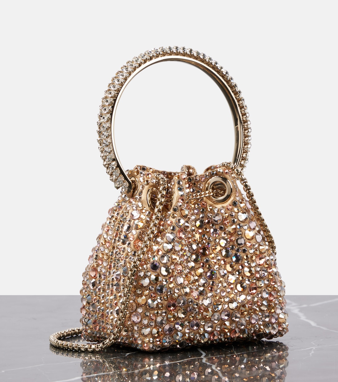 Bon Bon Micro embellished satin bucket bag | Jimmy Choo