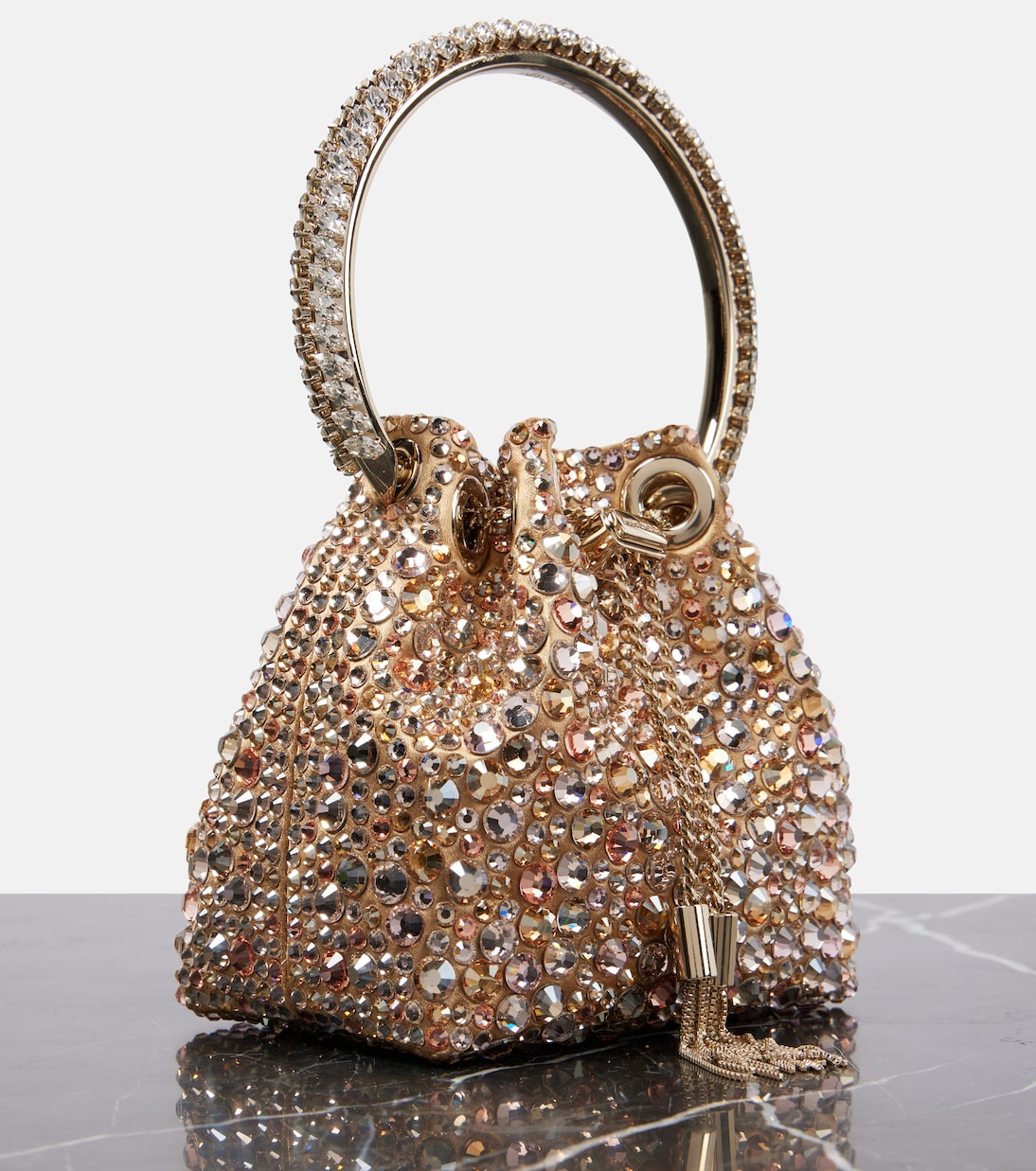 Bon Bon Micro embellished satin bucket bag | Jimmy Choo