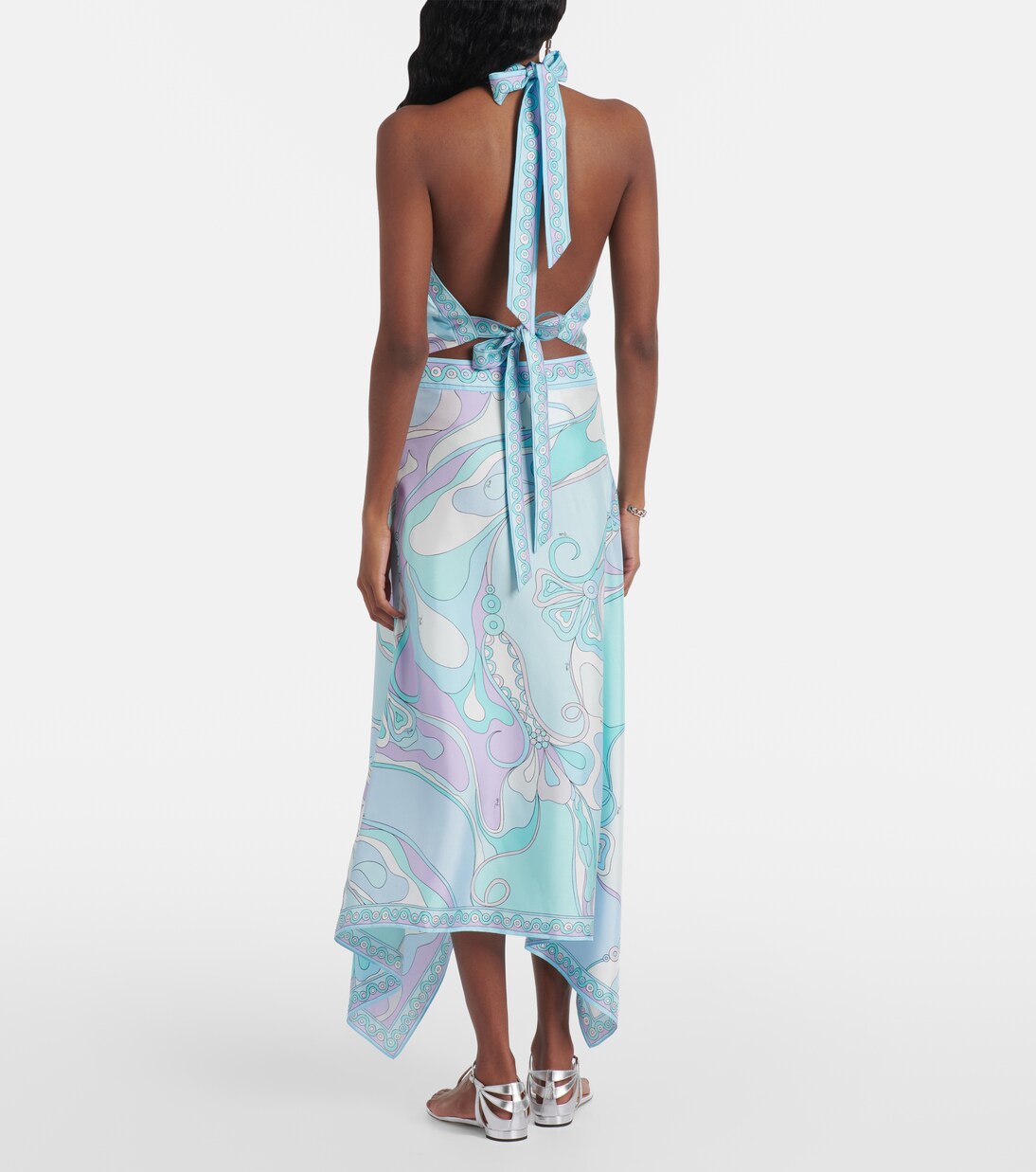 Gonna lunga Orchidee in twill di seta asimmetrica | Pucci