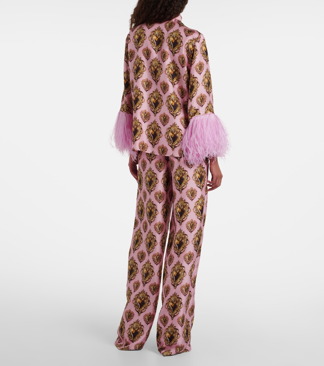 Bedruckte Schluppenbluse aus Seide mit Federn | Dolce&Gabbana