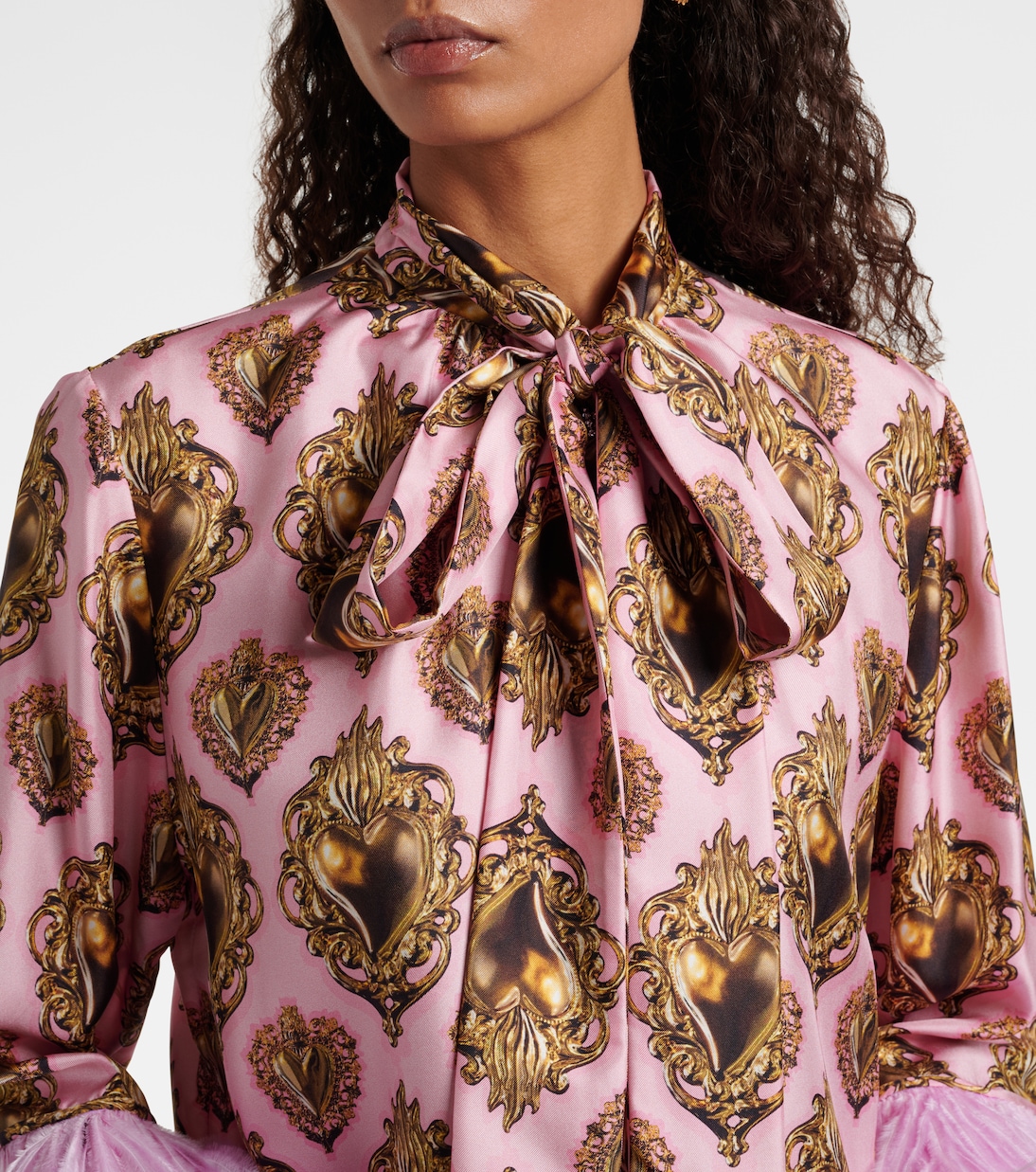 Bedruckte Schluppenbluse aus Seide mit Federn | Dolce&Gabbana