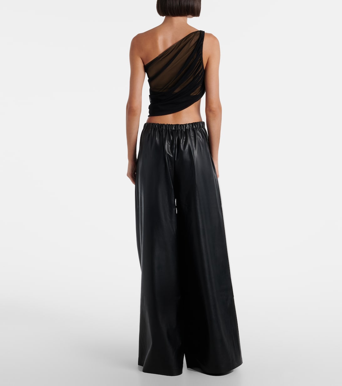 Asymmetric draped sheer mesh top | Norma Kamali