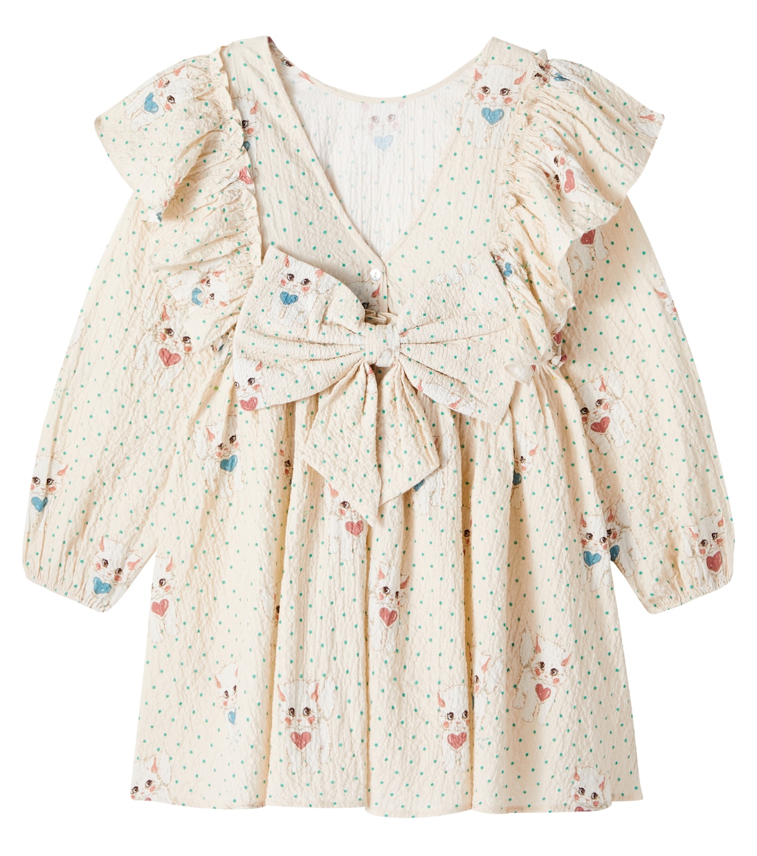 Elin蝴蝶结细节棉质泡泡纱连衣裙 | Konges Sløjd