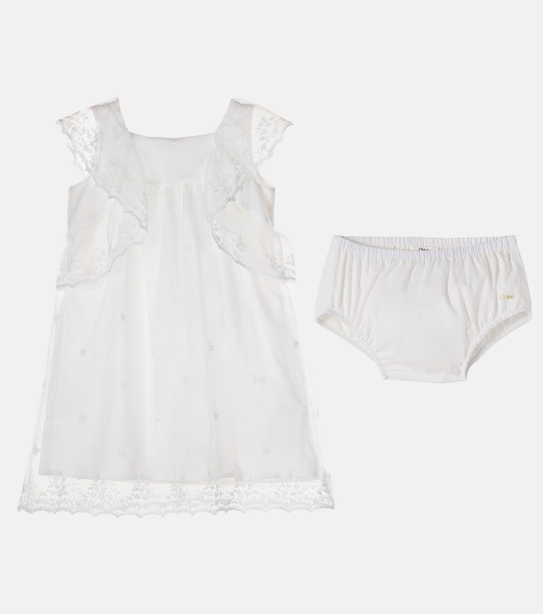 Baby Set aus Kleid, Höschen und Mütze aus Baumwolle | Chloé Kids