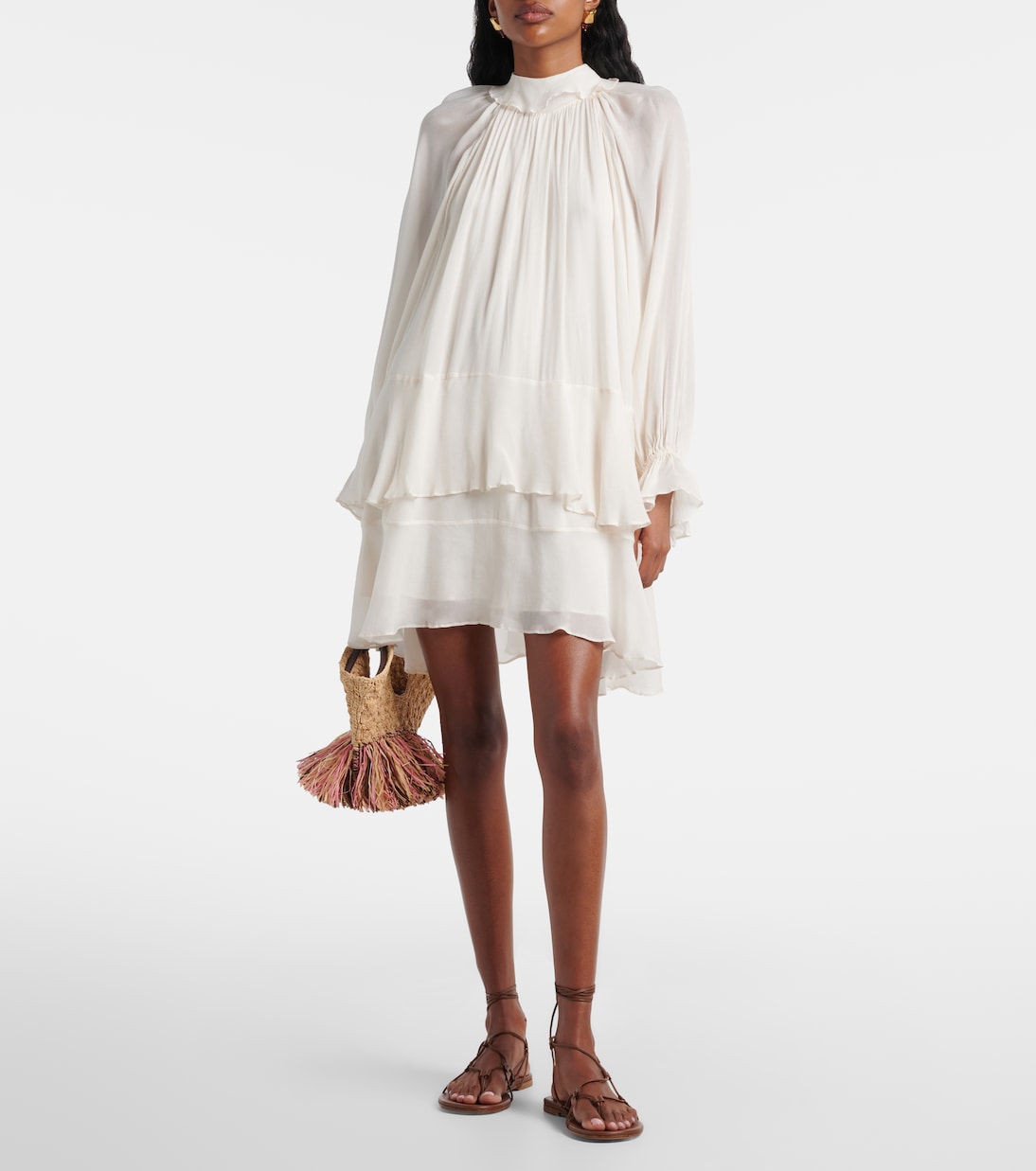 Dina荷叶边雪纺迷你连衣裙 | Poupette St Barth