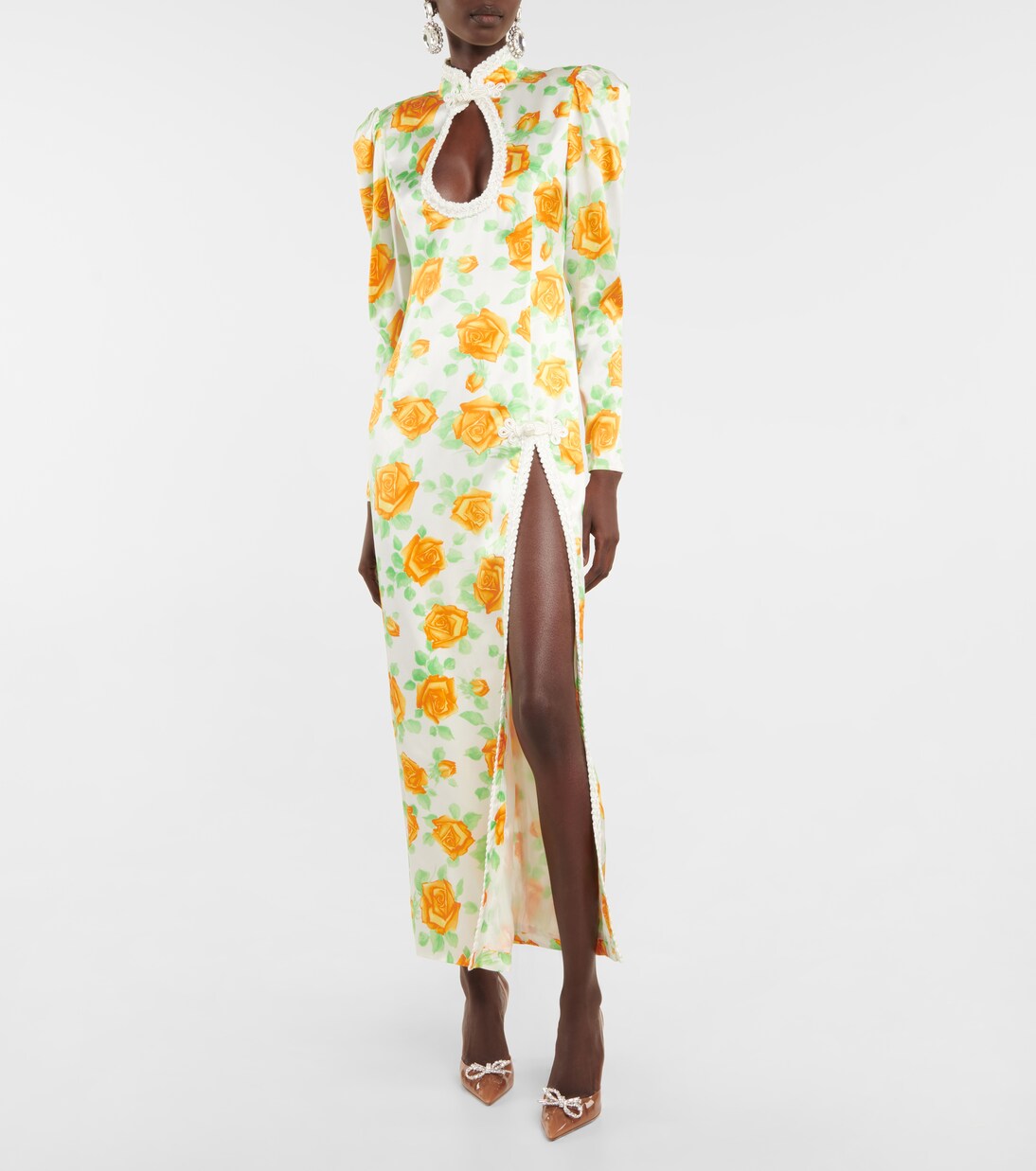 Robe longue en soie à fleurs | Alessandra Rich