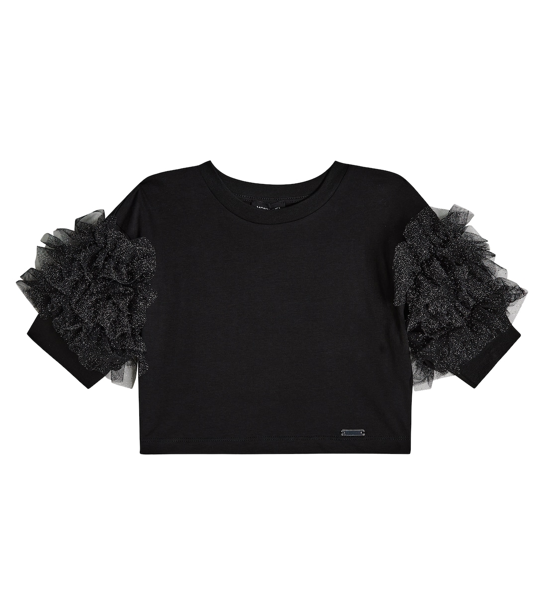 Tulle-trimmed cotton jersey T-shirt | Monnalisa