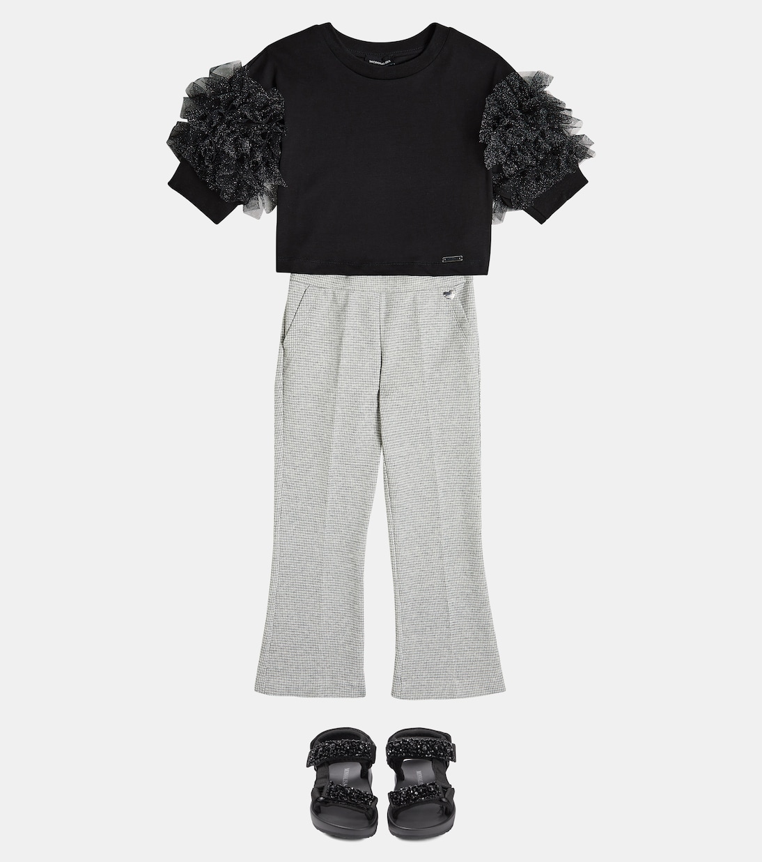 Tulle-trimmed cotton jersey T-shirt | Monnalisa