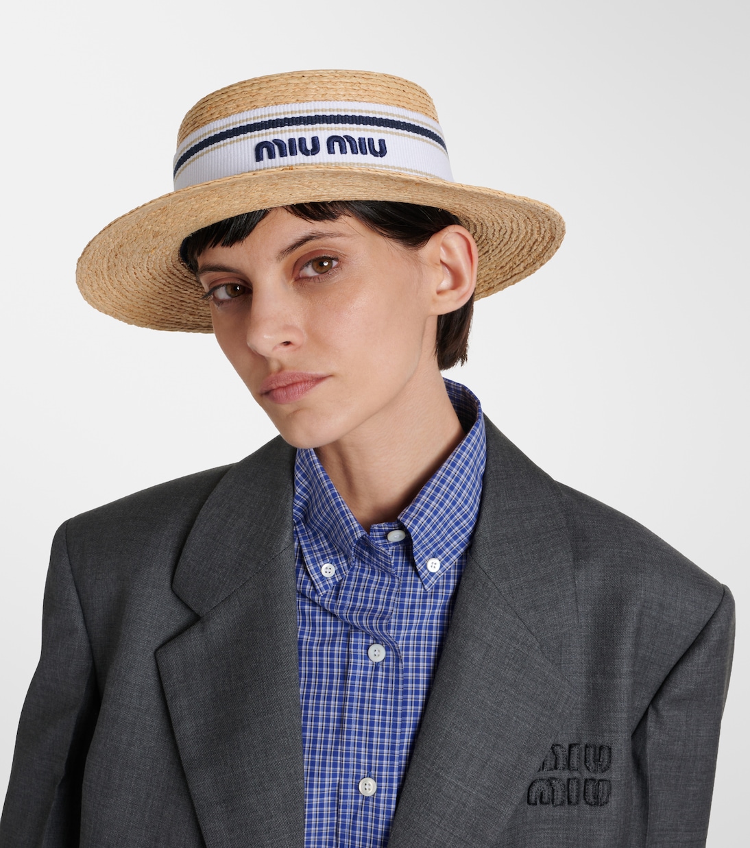 Logo raffia boater hat | Miu Miu