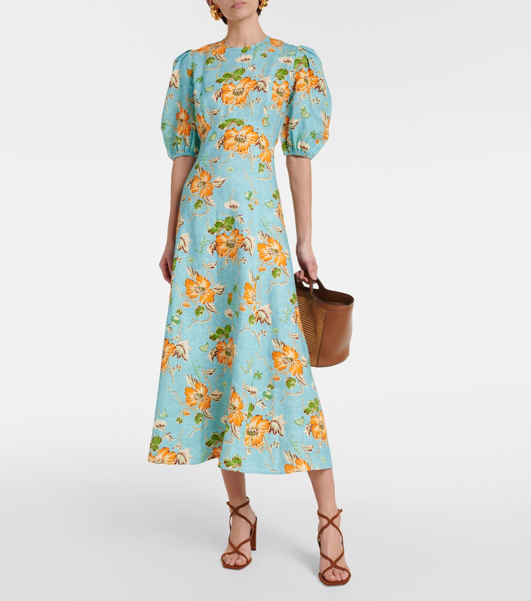 Robe midi imprimée en lin | Alémais