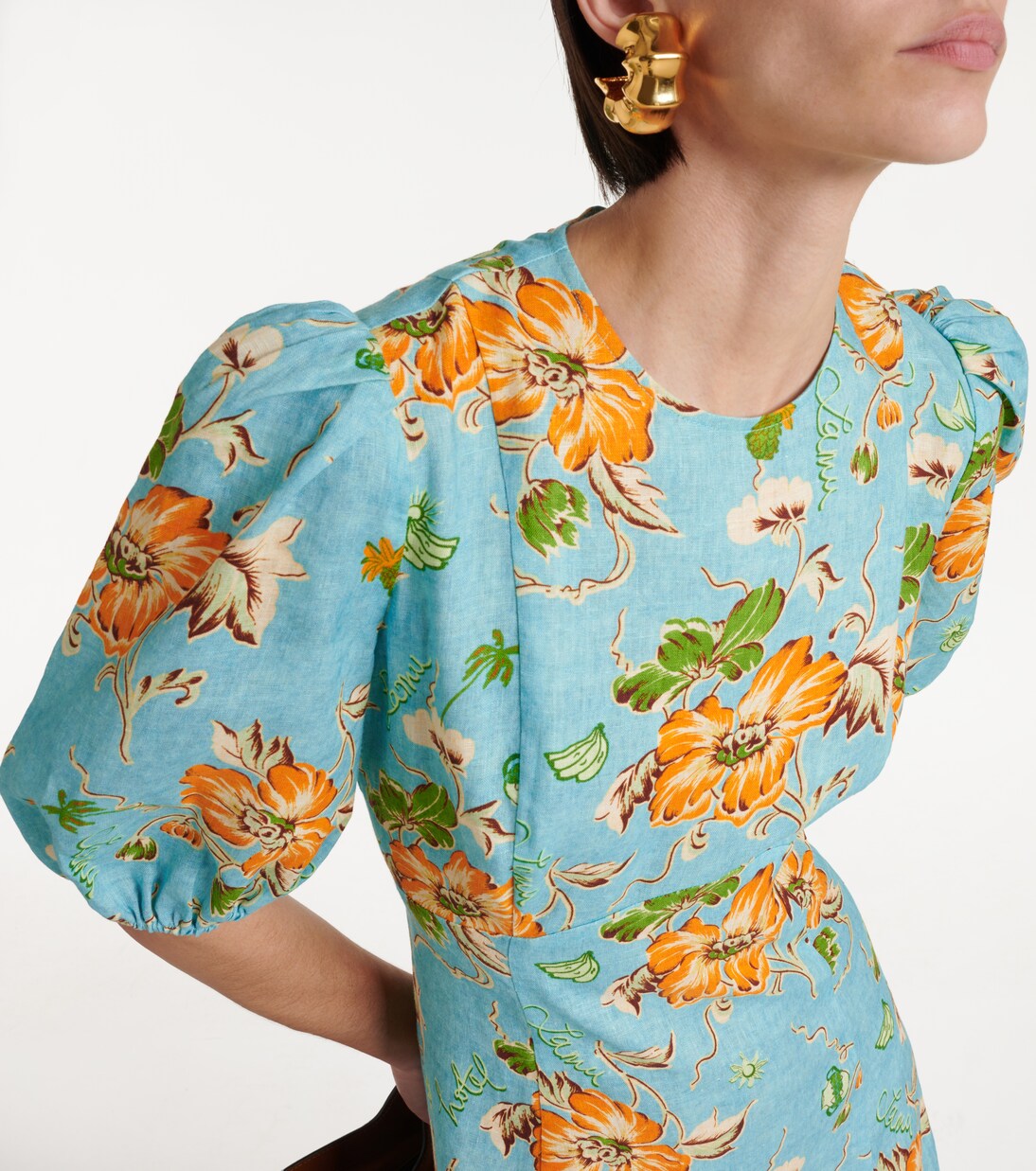 Robe midi imprimée en lin | Alémais