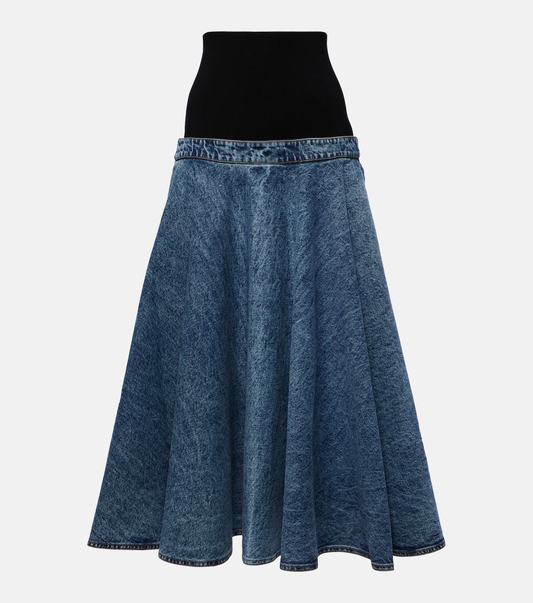 Denim and cotton jersey midi skirt | Alaïa