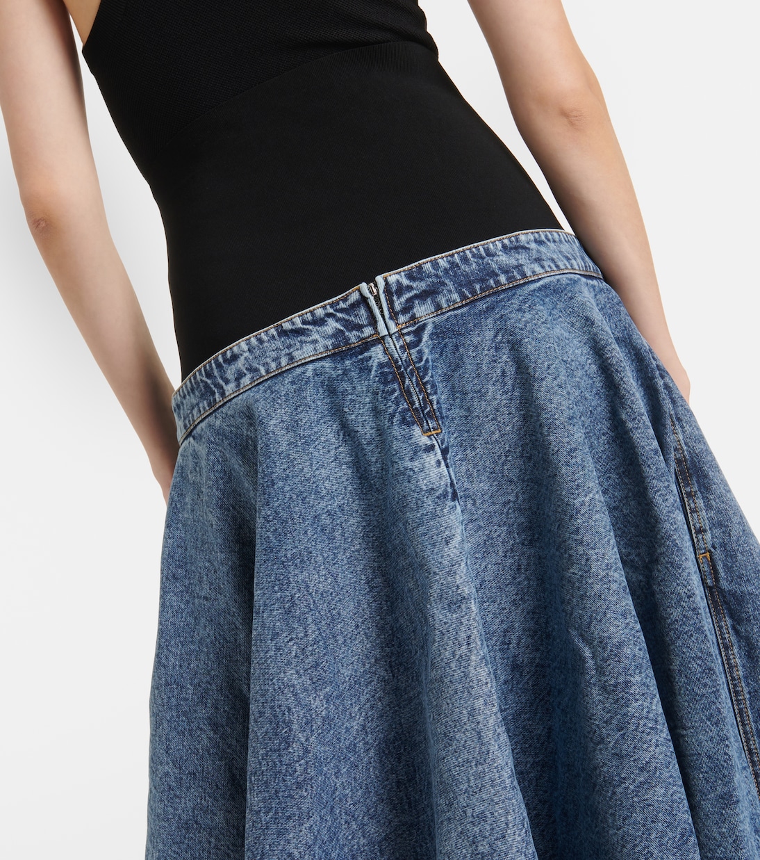 Denim and cotton jersey midi skirt | Alaïa