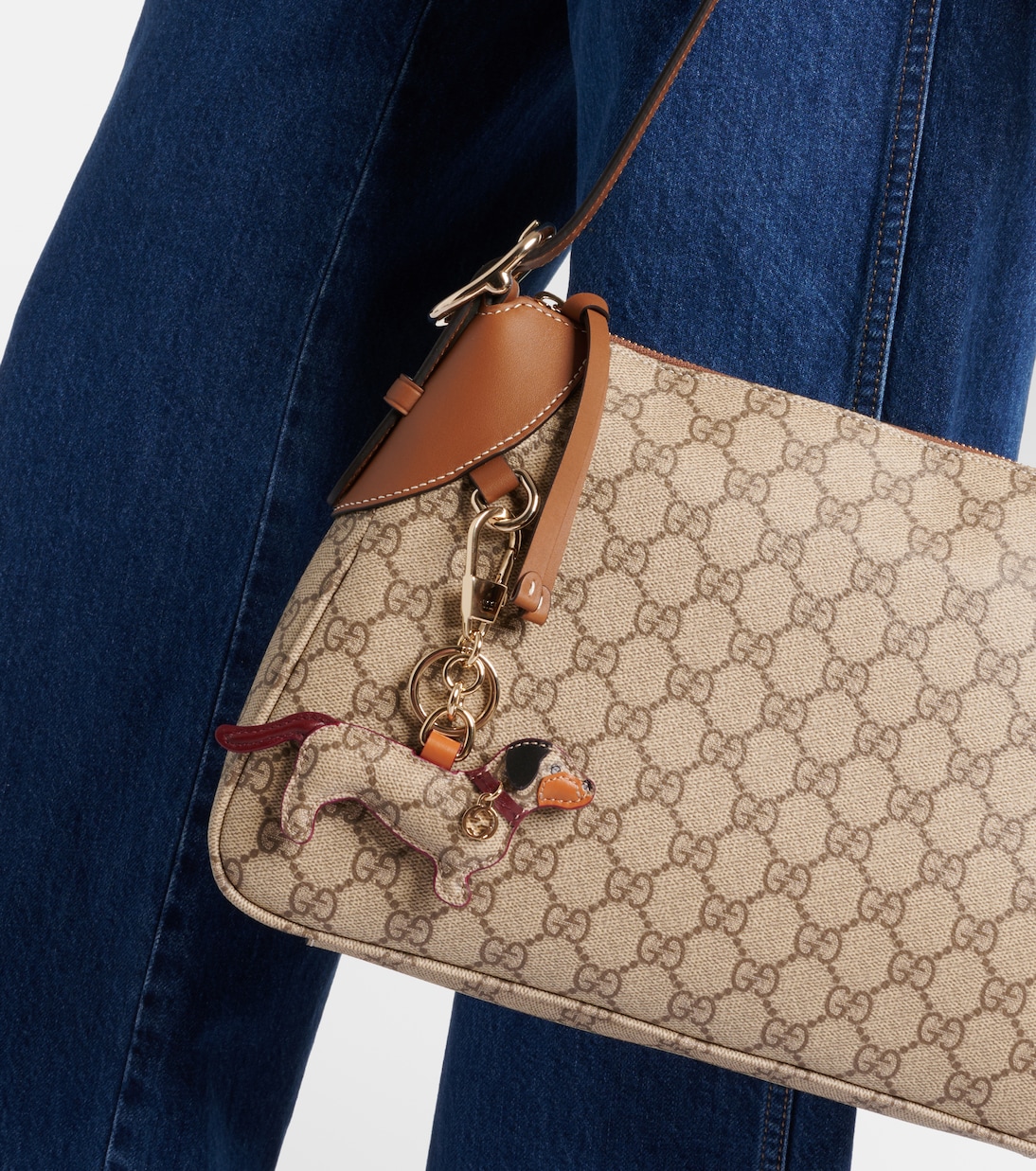 GG Canvas leather-trimmed keychain | Gucci