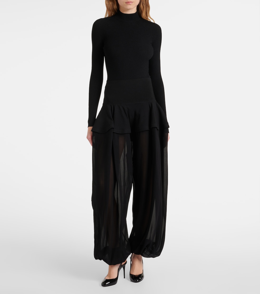 Pantaloni a gamba larga in georgette | Alaïa