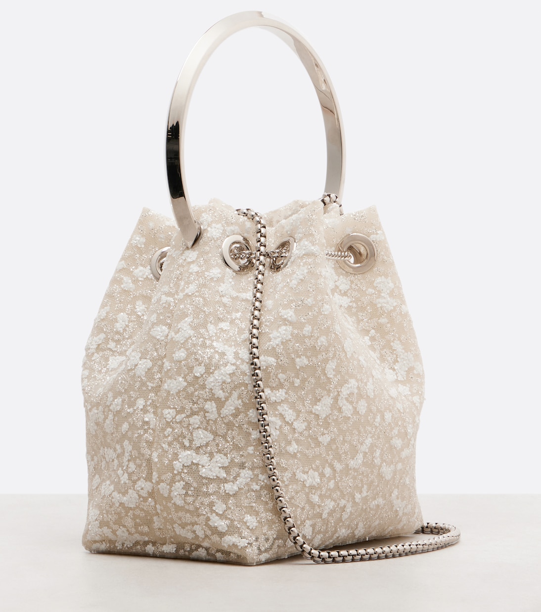 Bon Bon Small embellished lace bucket bag | Jimmy Choo