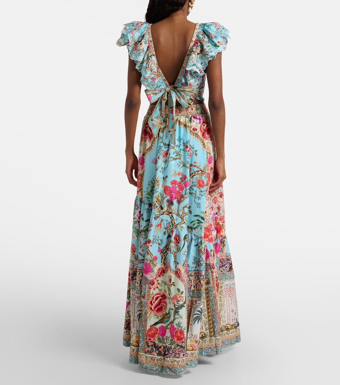 Embellished floral cotton poplin maxi skirt | Camilla